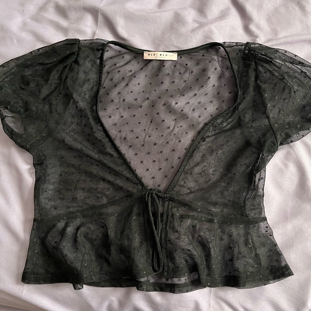 Black Sheer Polka Dot Top